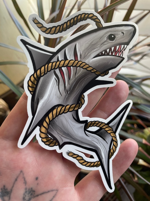 Shark Tattoo Style Sticker - Etsy Norway