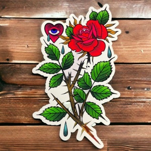 Broken stem rose tattoo sticker