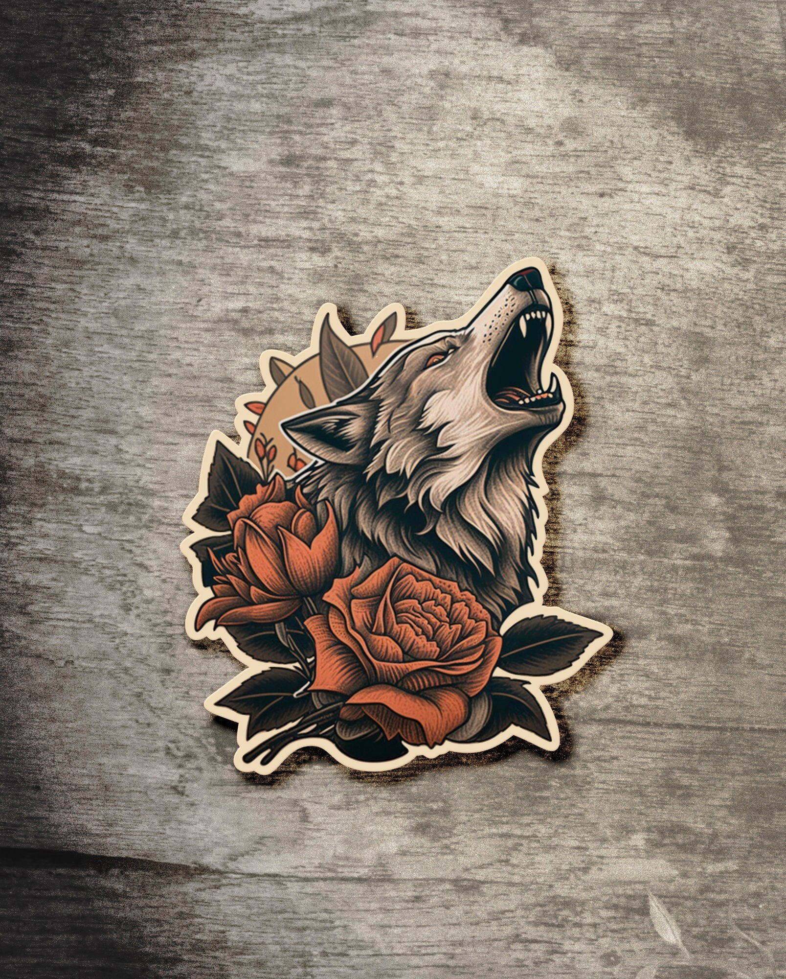 Howling Wolf Tattoo Style Sticker - Etsy