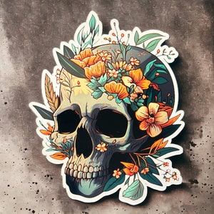 Skull & Flowers tattoo sticker
