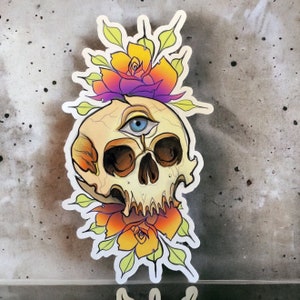 All seeing skull color tattoo sticker
