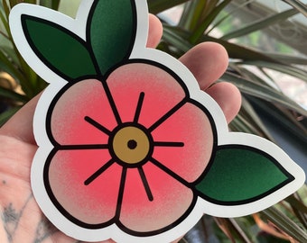 Adesivo tatuaggio tradizionale con fiori