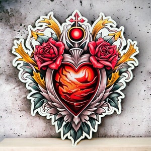 Sacred Heart & roses sticker decal