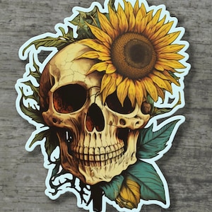Skull & Sunflower STICKER Tattoo style decal