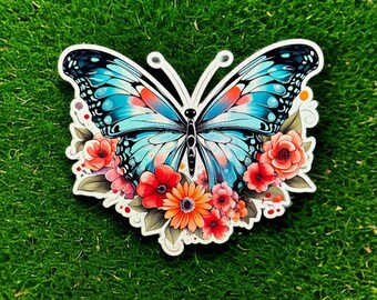 Pegatina de tatuaje de mariposa y flores