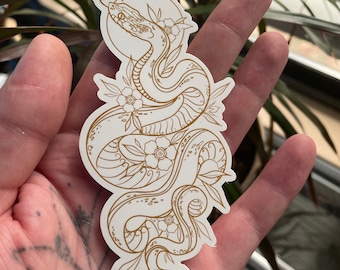 Pegatina de tatuaje de flores y serpientes
