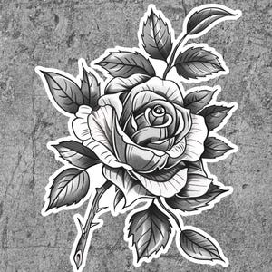 Rose on Stem Black and Grey tattoo sticker decal