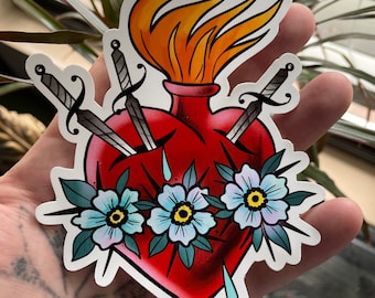 Sacred Heart sticker tattoo style