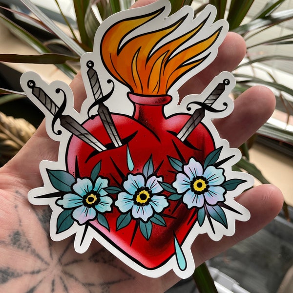 Sacred Heart sticker tattoo style