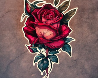 Adesivo tatuaggio rosa su gambo neo trad decalcomania impermeabile