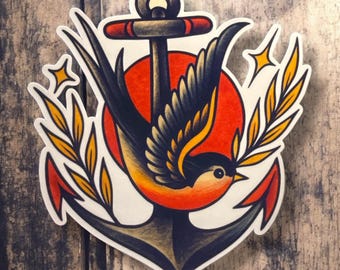 Sparrow & Anchor tattoo sticker decal