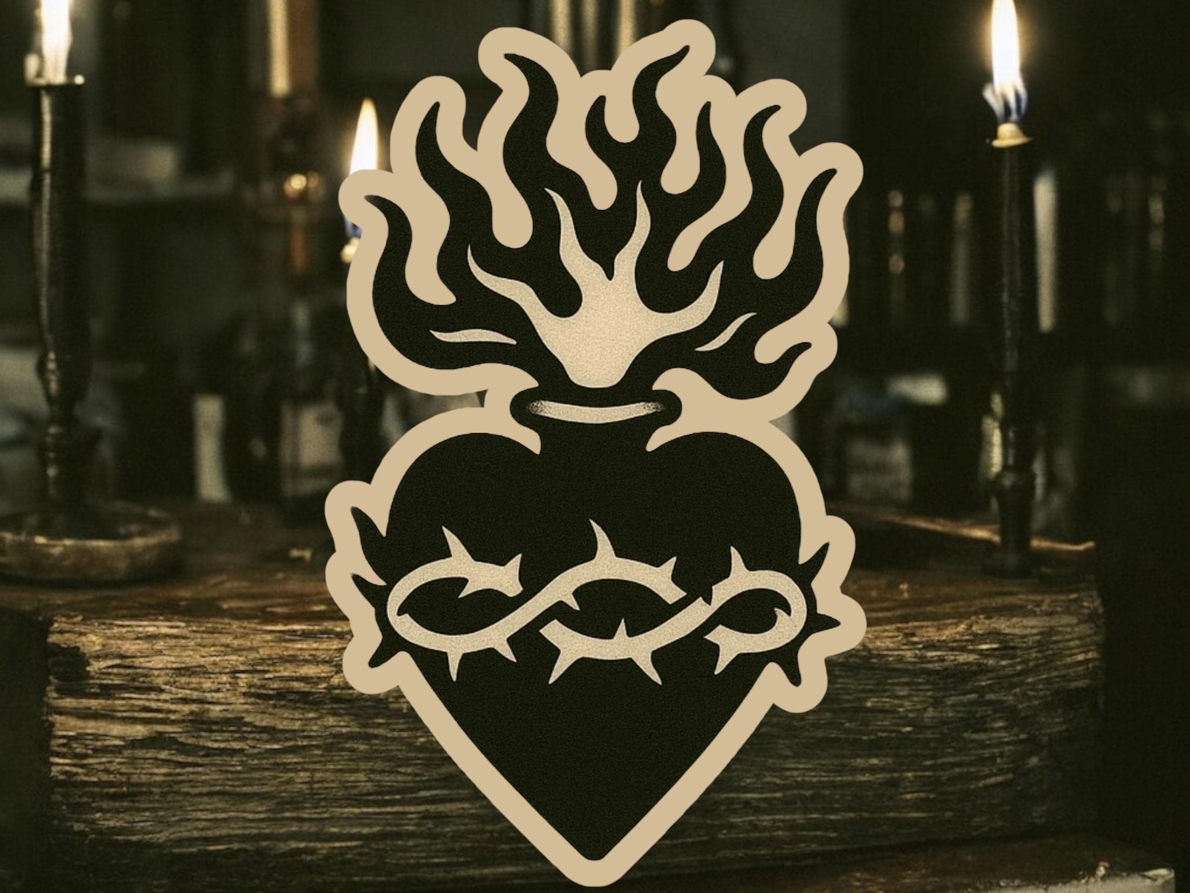 Sacred Heart Thorns Sticker Tattoo Blackwork Style - Etsy