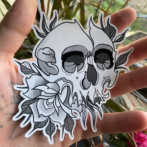 Skull & Rose tattoo style sticker