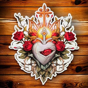 Sacred Heart & roses sticker decal