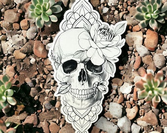 Skull, Mandala, Peony flower tattoo sticker