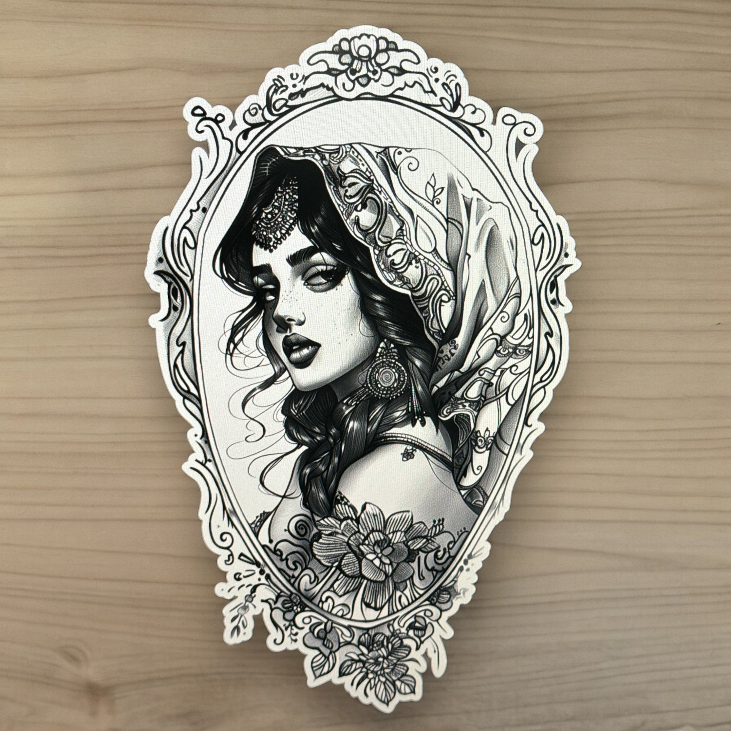 Fortune Teller Gypsy Sticker Waterproof Black and Grey Tattoo Style - Etsy, image size:3000x2999
