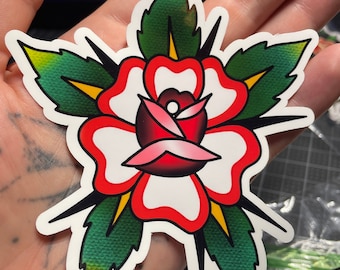 adesivo tatuaggio rosa tradizionale