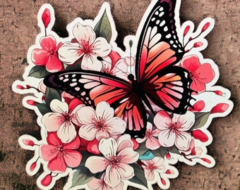 Pegatina de tatuaje de mariposa y flores