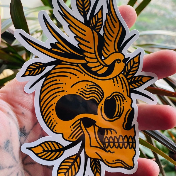 Skull & Sparrow tattoo sticker