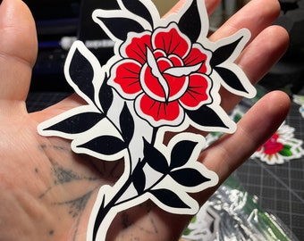 Rose on a stem tattoo sticker
