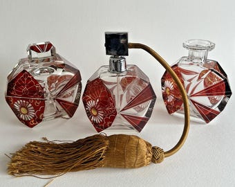 Antique 30s Art Deco Glass Vanity & Perfume 3pc Set by Karl Palda Rare Vintage