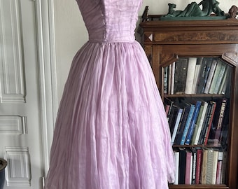 Vintage 1950s Lilac Emma Domb Lavender CHIFFON Organza Party Prom Cupcake DRESS