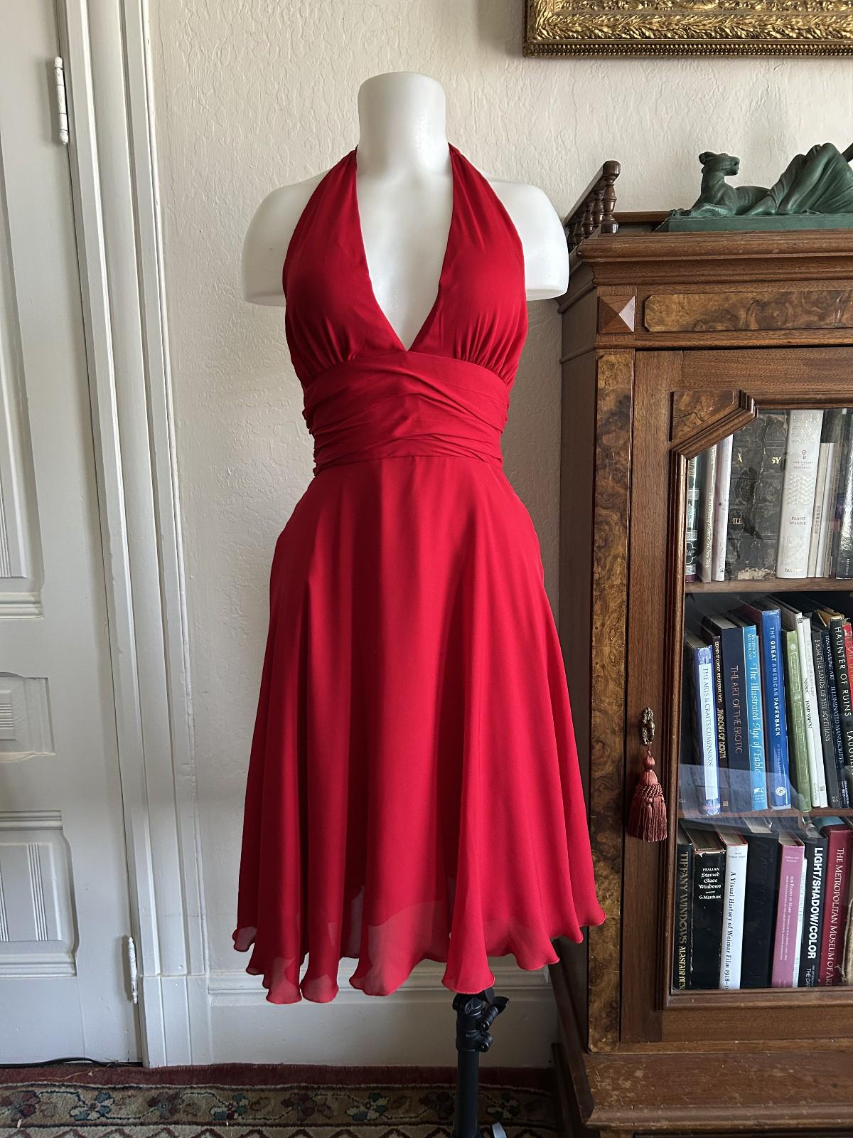 marilyn monroe red halter dress global-style_name-Kristen Georgette Midi Dress