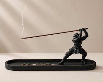 Samurai Incense Holder Black Warrior Stick Burner Zen Katana Ash Catcher Meditation Decor Japanese Aesthetic Gift