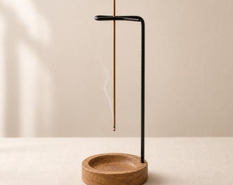 Hanging Incense Holder Wood Metal Stick Burner Minimalist Zen Vertical Ash Catcher Meditation Desk Decor Gift Her