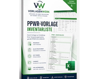 Liste d'inventaire PPWR 2026 | Modèle Excel avec instructions | Téléchargement instantané | Inventaire et documentation des emballages