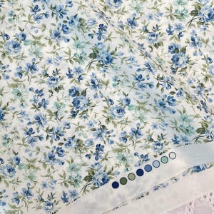 Baumwollstoff Meterware – Blümchenmuster In Senf & Blau, 100% BW, Für Bekleidung & Nähen