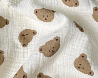 Cartoon Brown Bear Double Gauze Cotton Fabric for Kids- 1/2 yard