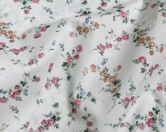 Tiny Pink Orange Rose Flower Cotton Fabric