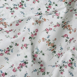 Tiny Pink Orange Rose Flower Cotton Fabric