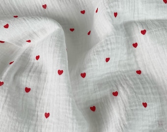 Mini Red Love Heart Double Gauze Cotton Fabric for Kids- 1/2 yard
