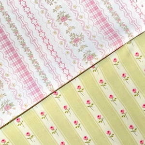 Pink Rose Floral Stripes Cotton Little Flower For Girls- 1/2 Yard