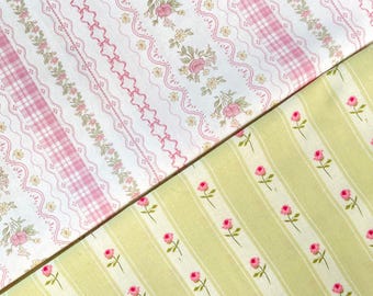 Pink Rose Floral Stripes Cotton Little Flower For Girls- 1/2 Yard