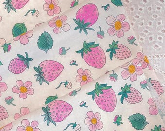 Strawberry Flower Print Cotton Fabric – Pink Cute Girl Fabric