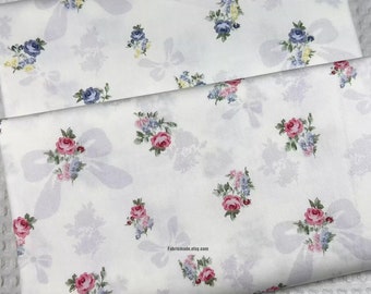 Rose Flower Cotton Fabric/ Blue Red Roses Floral Cotton For Quilt Summer Dress -1/2 yard