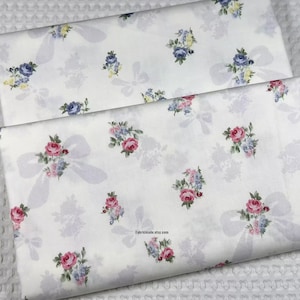 Rose Flower Cotton Fabric/ Blue Red Roses Floral Cotton For Quilt Summer Dress -1/2 yard