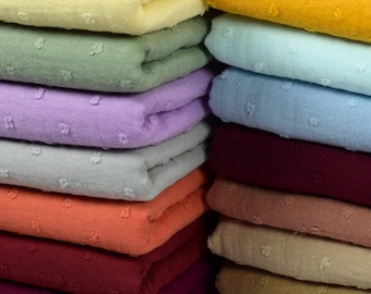 Swiss Dot Double Gauze Cotton Fabric – Soft Muslin, 20 Colors (1/2 Yard)