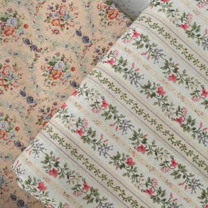 Tiny Floral Garland Round Stripes Flower Cotton Fabric - 1/2 yard image 2