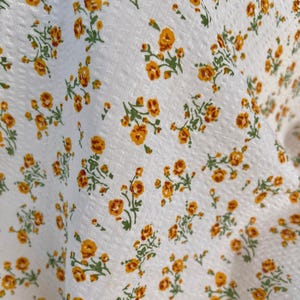 Little Ginger Yellow Floral Seersucker Cotton Fabric Flower Bubble Cotton - 1/2 Yard