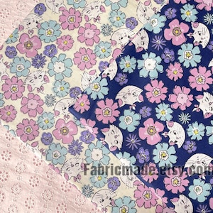 Cats & Floral Cotton Fabric Coordinating Quilting Cotton - 1/2 Yard