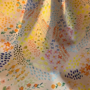 Tiny Wild Floral Cotton Fabric On Aqua Blue Orange