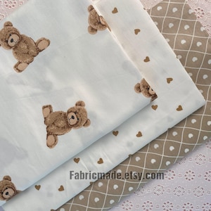 Cartoon Bär Braun Weiß Liebe Herz Geometrische Baumwollstoff Für Kinder Quilten Kleidungsstück - 1/2 Hof
