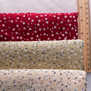 Tiny Ditsy Floral Cotton Blend Fabric, Offset Small White Flower On Cream Green Red -1/2 yard