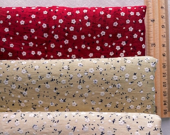 Ditsy Floral Cotton Blend Fabric, Cream Green Red, 1/2 Yard