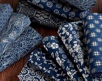 Vintage Style Japanese Indigo Blue Cotton Asian Fabric-1/2 yard