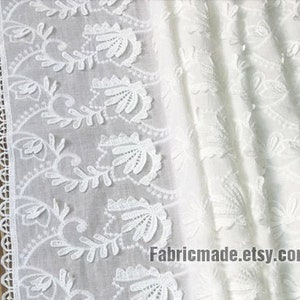 White Allover Embroidery 3D Flower Cotton Fabric for Bridal Dress Curtain Fabric- 1/2 Yard Lace